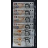 Bank of England 10 Pounds (12), a group of high grade notes all in consecutive numbered pairs,