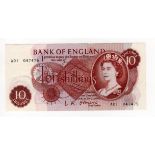 O'Brien 10 Shillings (B286) issued 1961, rare FIRST RUN 'A01' prefix, serial A01 047475 (B286,