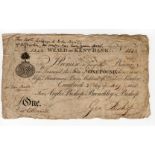 Weald of Kent Bank Cranbrook 1 Pound dated 1813, serial No. 1854 for Argles Bishop, Benchley &