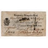 Ringwood & Hampshire Bank 1 Pound dated 1821 for Stephen Tunks, serial No. 3783 (Outing1788a) 2