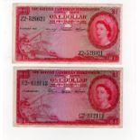 British Caribbean Territories 1 Dollar (2) dated 2nd January 1958 & 5th January 1953, portrait Queen