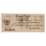 Newark Bank 1 Pound dated 1809, serial No. 639 for Pocklington, Dickinson and Company (