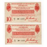 Bradbury 10 Shillings (T12.3) issued 1915 (2), a consecutively numbered pair of LAST RUN 'C2'