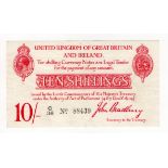 Bradbury 10 Shillings (T12.1) issued 1915, 5 digit serial number C/36 88439 (T12.1, Pick348a)