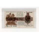 Warren Fisher 1 Pound (T24) issued 1919, serial L/80 400166 (T24, Pick357) original EF