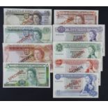 British Commonwealth (9), Queen Elizabeth II portrait group of SPECIMEN notes, Jersey 5 Pounds, 10