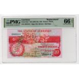 Guernsey 20 Pounds issued 1991 - 1995, orange/red signature M.J. Brown, REPLACEMENT note 'Z' prefix,