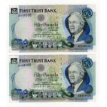 Northern Ireland, First Trust Bank 50 Pounds (2) dated 10th January 1994, signed E.F McElroy, a