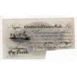 Christchurch & Wimborne Bank 1 Pound dated 1825, serial No. 13791 for Dean, Clapcott, Quartley & Co.