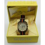 Gents Invicta quartz chronograph wristwatch. The large cream dial with two subsidiary dials and