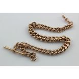 9ct "T" bar pocket watch chain (all links stamped). Length approx. 35cm, weight 37.1g
