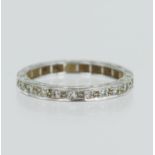 White gold (tests 18ct) vintage diamond half eternity ring, set with single cut diamonds TDW approx.