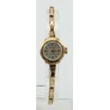 9ct gold ladies Rotary manual wind wristwatch, 15mm case excluding the crown, 9ct expanding bracelet