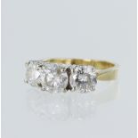 18ct yellow gold diamond trilogy ring, TDW approx. 3.38ct, set with three graduating round brilliant