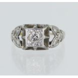 Yellow gold (tests 18ct) vintage diamond solitaire, one round brilliant cut diamond approx. 0.