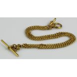 18ct "T" bar pocket watch chain (all links stamped). Length approx. 37.5cm, weight 21.5g