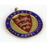 9ct yellow gold vintage enamelled fob, 'Captin Barra Hotel Jersey', weight 11.3g.