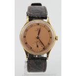 Gents 9ct gold cased Omega manual wind wristwatch circa 1944, case hallmarked 1946. The copper