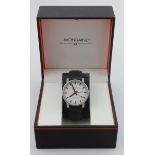 Gents stainless steel cased Modaine automatic wristwatch. The white dial with black baton markers,