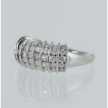 9ct white gold diamond set dress ring, five rows of round brilliant cut diamonds, TDW approx. 0.