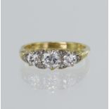 18ct yellow gold diamond trilogy ring, TDW approx. 0.90ct, principal diamond approx. 0.54ct, set