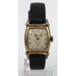 Gents Bulova manual wind wristwatch, Case no. 3560761. The square dial with gilt Arabic numerals and