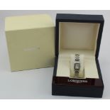 Ladies stainless steel cased Longines wristwatch, ref no. L5.158.4. The cream rectangular dial