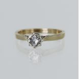 9ct yellow gold diamond solitaire ring, round brilliant cut approx. 0.20ct, white gold illusion