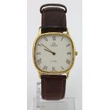 Mid size gold plated Omega De Ville quartz wristwatch. Case size 30mm x 30mm, working when