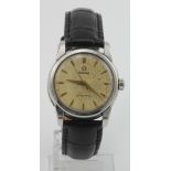 Gents stainless steel cased Omega Seamaster manual wind wristwatch, circa 1956. The cream dial
