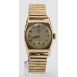 Gents 9ct cased Corona manual wind wristwatch. Hallmarked London 1952. Case diameter approx. 26mm,