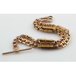9ct "T" bar pocket watch chain. Length approx. 35.5cm, weight 29.4g