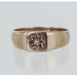 9ct rose gold vintage signet ring with one star set old cut diamonds approx. 0.03ct, table width