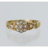 18ct yellow gold Edwardian diamond and opal cluster ring, hallmarked Birmingham 1905, finger size