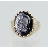 9ct yellow gold hematite intaglio signet ring, hematite measures 15mm x 11mm, finger size U/V,