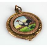 9ct rose gold enamelled Rooster fob, engraved on reverse 'HEREFORD & MON. COUNTY CUP. 1935-37.