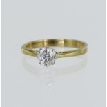 18ct yellow gold diamond solitaire ring, one round brilliant cut approx. 0.45ct, estimated colour