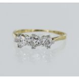 Yellow gold (tests 18ct) diamond trilogy ring, TDW approx. 0.62ct, principal old cut approx. 0.25ct,