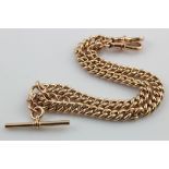 9ct "T" bar pocket watch chain (all links stamped). Length approx. 40cm, weight 78.3g