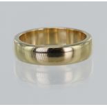 9ct yellow gold plain ring, heavy D-profile band, 5mm width, finger size Q/R, weight 7.8g.