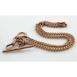 9ct "T" bar pocket watch chain (all links stamped). Length approx. 38cm, weight 28g