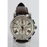 Gents stainless cased Mountblanc automatic chronograph wristwatch. The white dial with two large