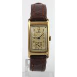 Gents 9ct cased Omega manual wind wristwatch, hallmarked Birmingham 1937. The 31mm x 19mm
