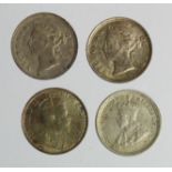 Hong Kong (4) silver Five Cents: 1894 lightly toned AU tiny edge nick, 1901 GEF, 1904 iridescent AU,