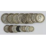 GB Silver Coins (15) 19th-20thC, mostly George V, mixed grade.