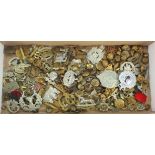 Cap Badges, Buttons, etc - tray of mixed material, most appear original (Qty)