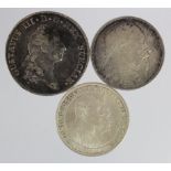 Sweden (3) silver: 2/3 Riksdaler 1776 OL VF, 2 Kronor 1907 AU, and 2 Kronor 1932 GEF