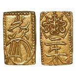 Japan, Tempo Era (1832-58) gold and silver 2 Shu (Nishu Gin) C# 18, EF