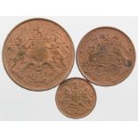 India, British East India Company copper (3): 1/12th, 1/4, and 1/2 Anna 1835, EF-GEF with some