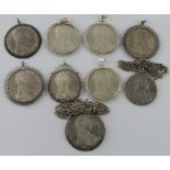 Austria Maria Theresa Thalers (9). All in pendant mounts